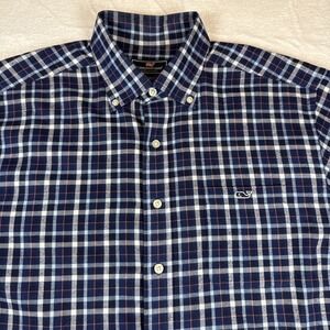 Vineyard Vines Classic Fit Tucker Flannel Shirt Mens Large Blue Plaid Button Up